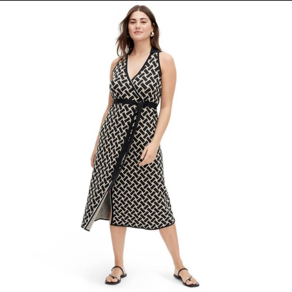 Collared Sleeveless Sweaterknit Midi Dress